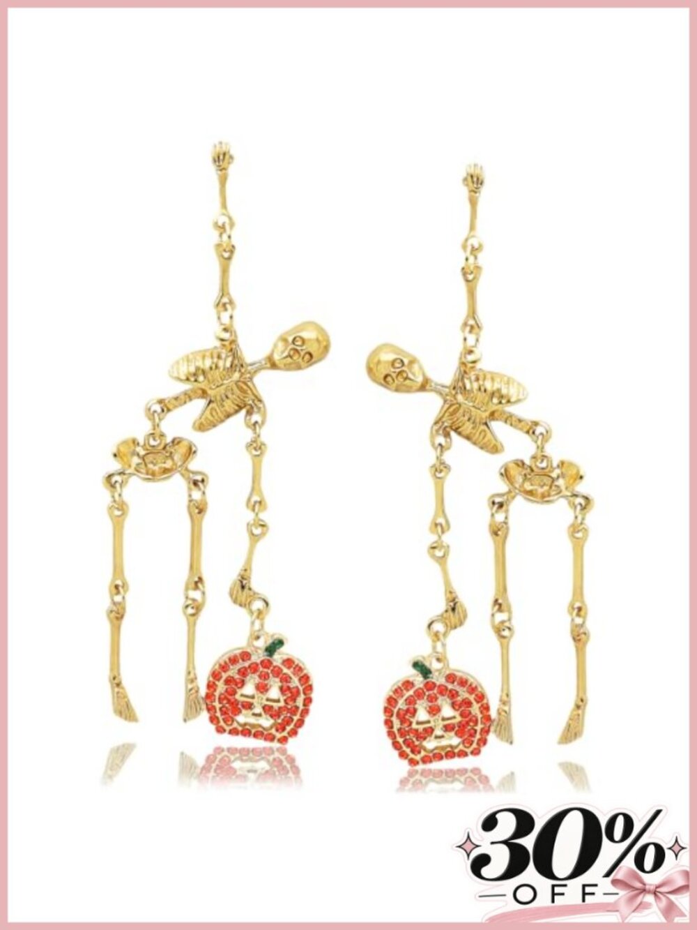 Jointed Skeleton Pumpkin Dangle Earrings Zinc Alloy Crystal Halloween